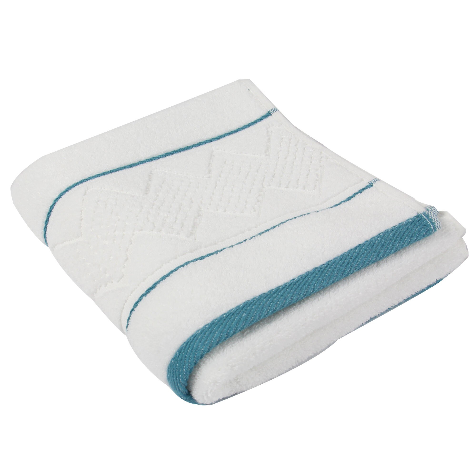 Prosop baie LikeSmart, bumbac, alb + turcoaz, 70 x 140 cm